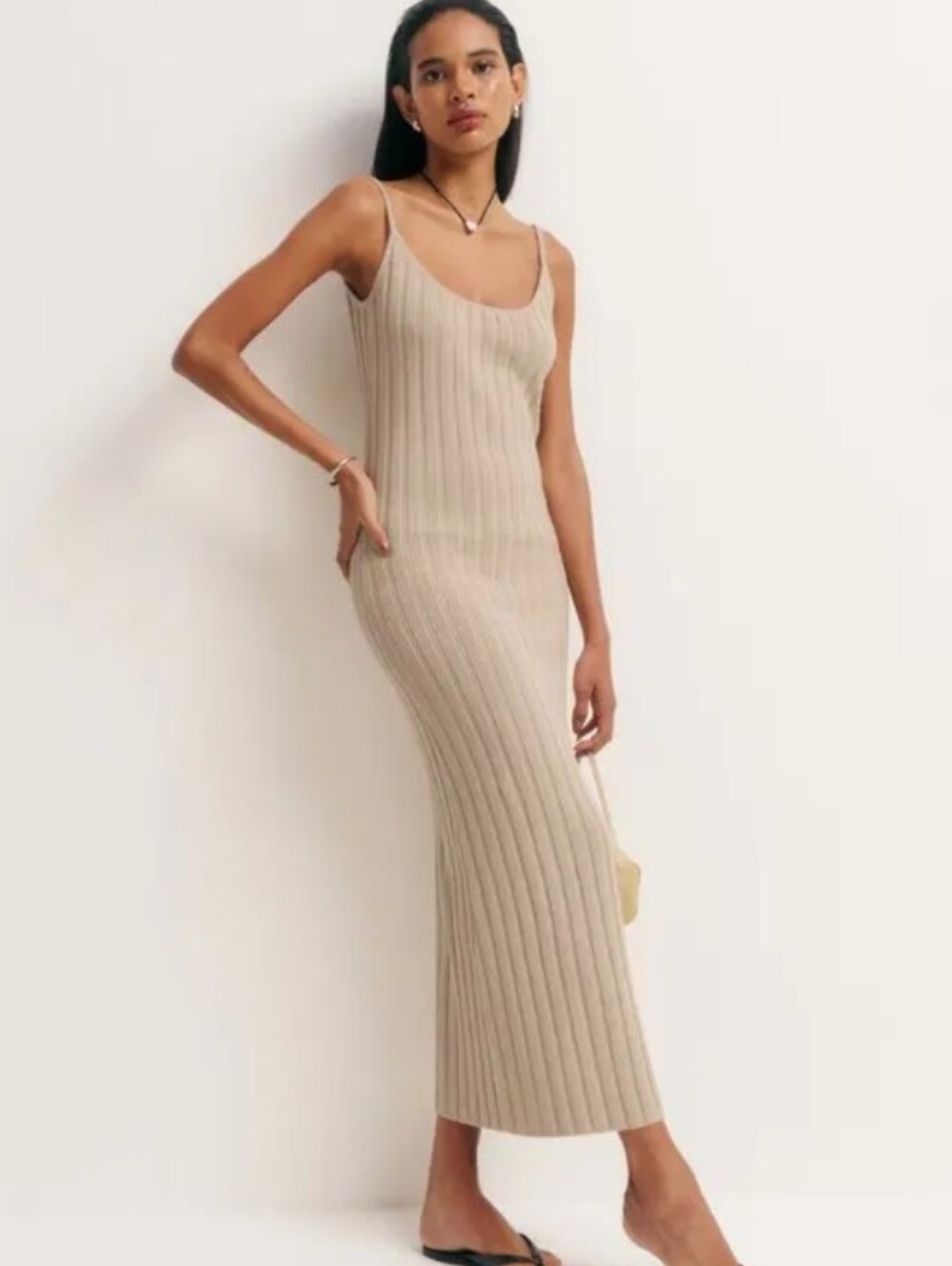 Reformation Samantha Cotton Ribbed Sweater Dress — Beige